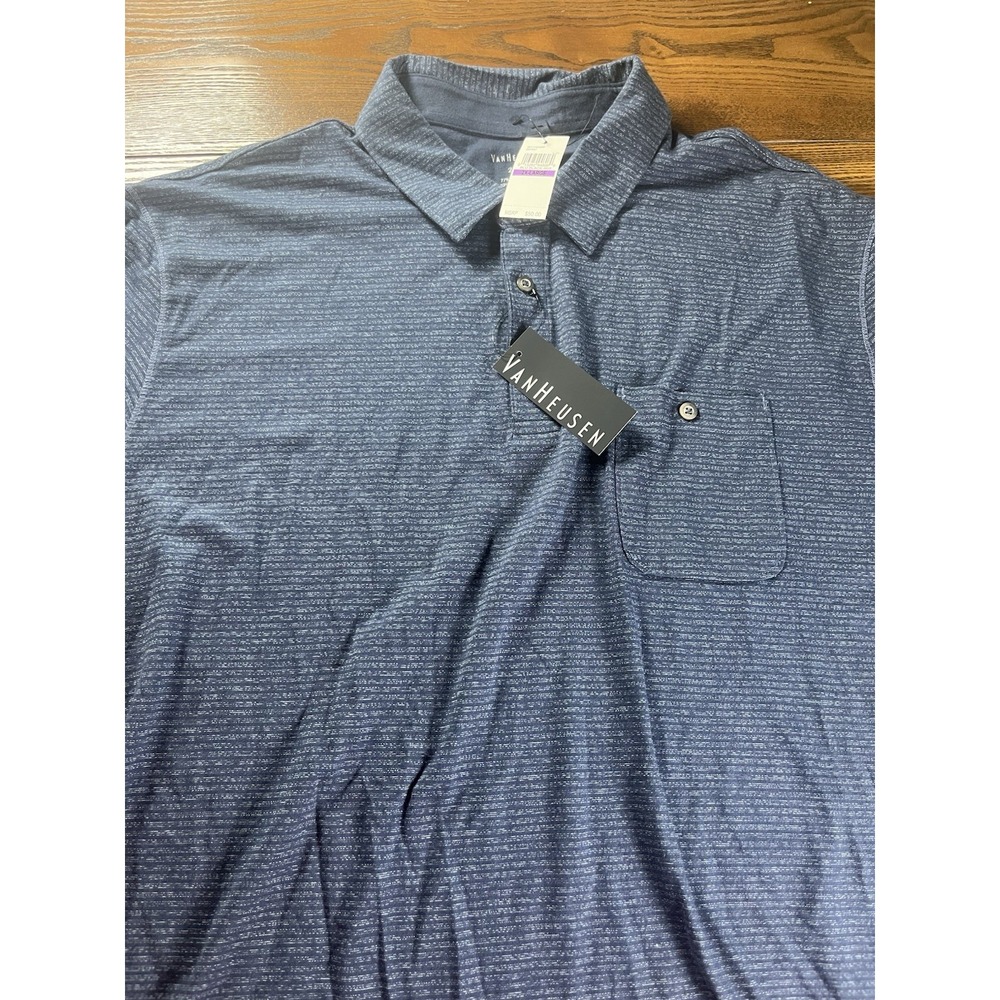 NEW Men's Van Heusen 2XL Blue Black Iris Short Sleeve Pocket Polo NWT